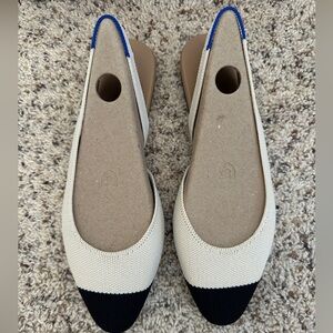 Rothy's Conch Captoe Cream and Black The Almond Slingback Flats